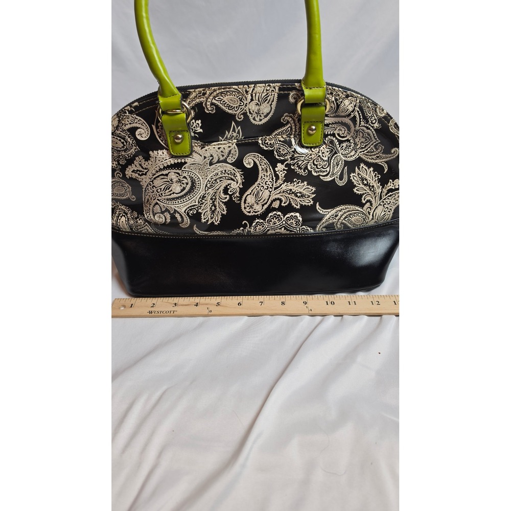Anne Klein Paisley Satchel Bag Black White Lime Green Y2K Retro Statement Purse - Picture 3 of 8